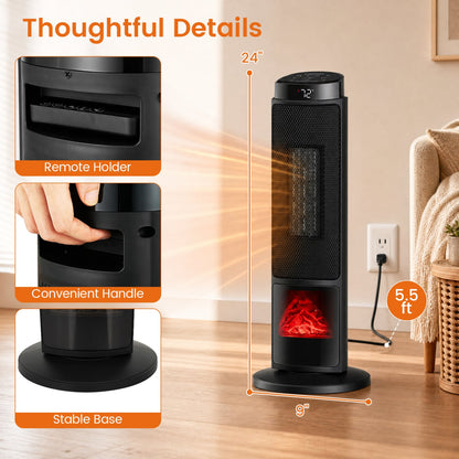 24 Inch 1500W PTC Ceramic Tower Heater, Black Space Heaters at Gallery Canada