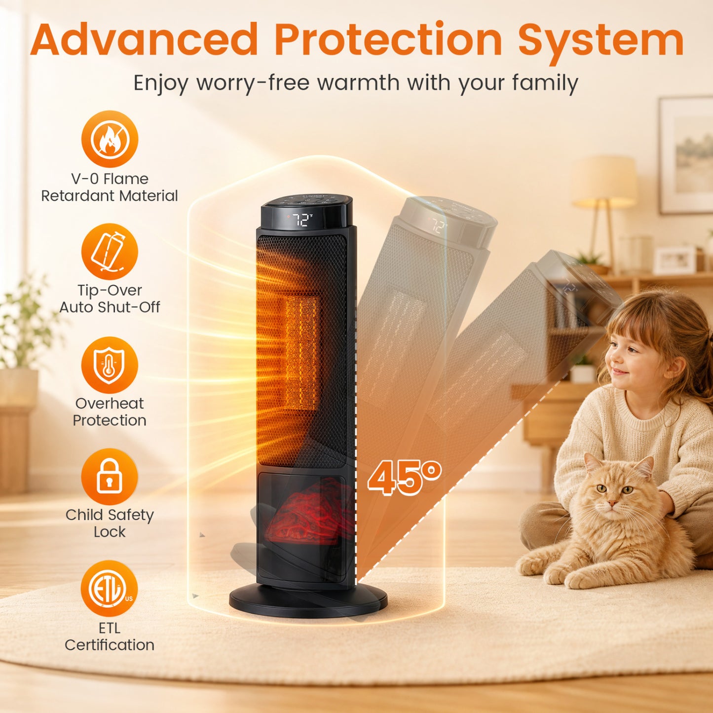 24 Inch 1500W PTC Ceramic Tower Heater, Black Space Heaters at Gallery Canada