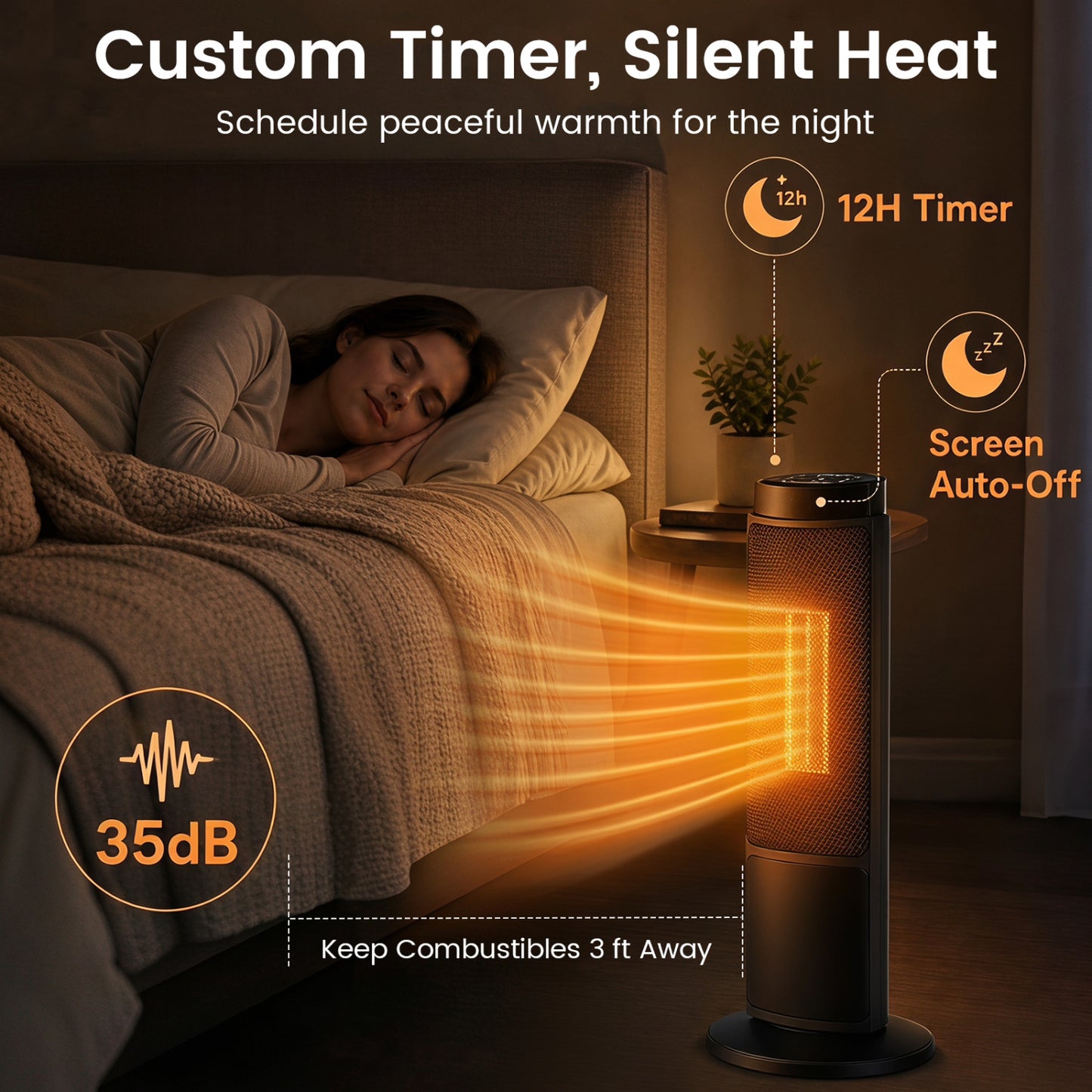 24 Inch 1500W PTC Ceramic Tower Heater, Black Space Heaters at Gallery Canada