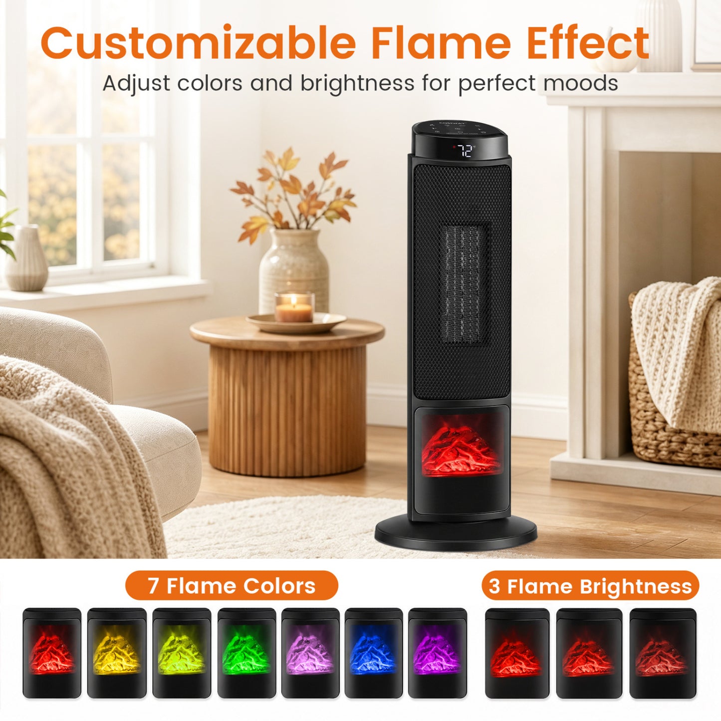 24 Inch 1500W PTC Ceramic Tower Heater, Black Space Heaters at Gallery Canada