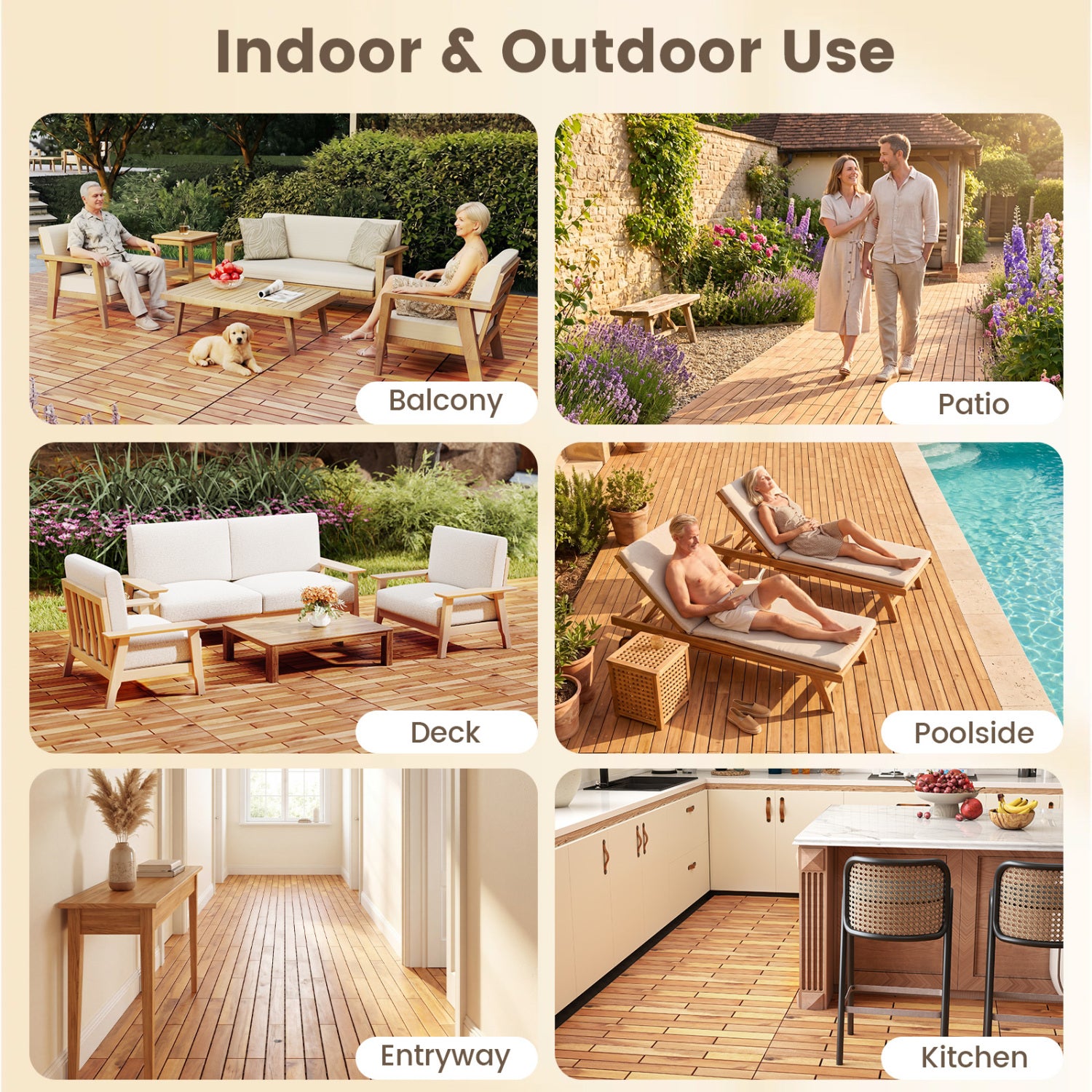 24 x 12 Inch 24 Pieces Acacia Wood Interlocking Deck Tiles with Waterproof Design, Natural Decorative Fencing & Flooring at Gallery Canada