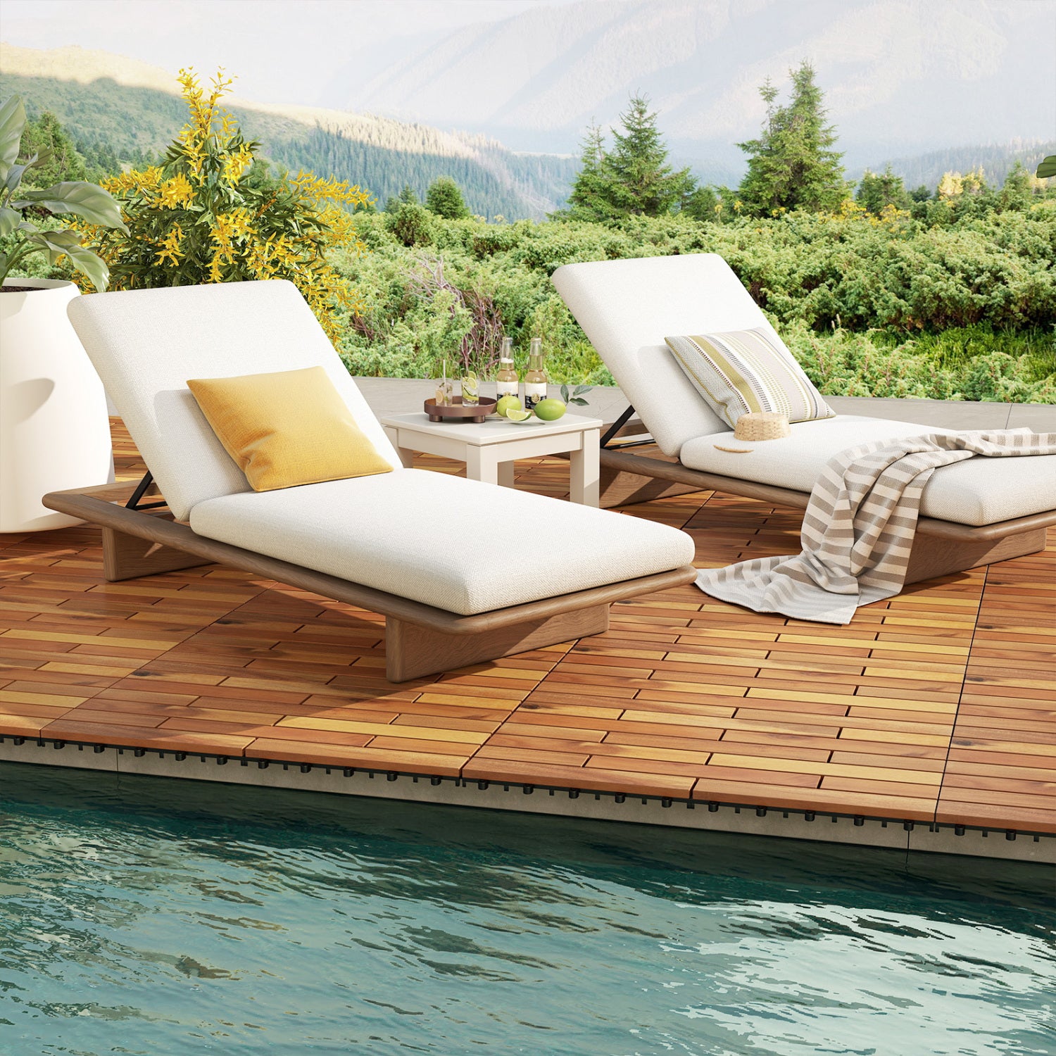 24 x 12 Inch 36 Pieces Acacia Wood Interlocking Deck Tiles with Waterproof Design, Natural Decorative Fencing & Flooring at Gallery Canada