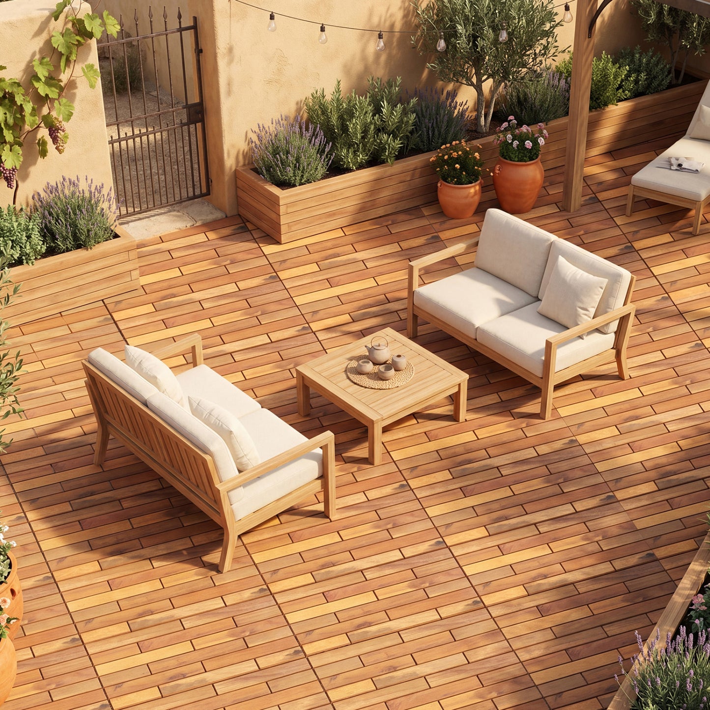 24 x 12 Inch 36 Pieces Acacia Wood Interlocking Deck Tiles with Waterproof Design, Natural Decorative Fencing & Flooring at Gallery Canada