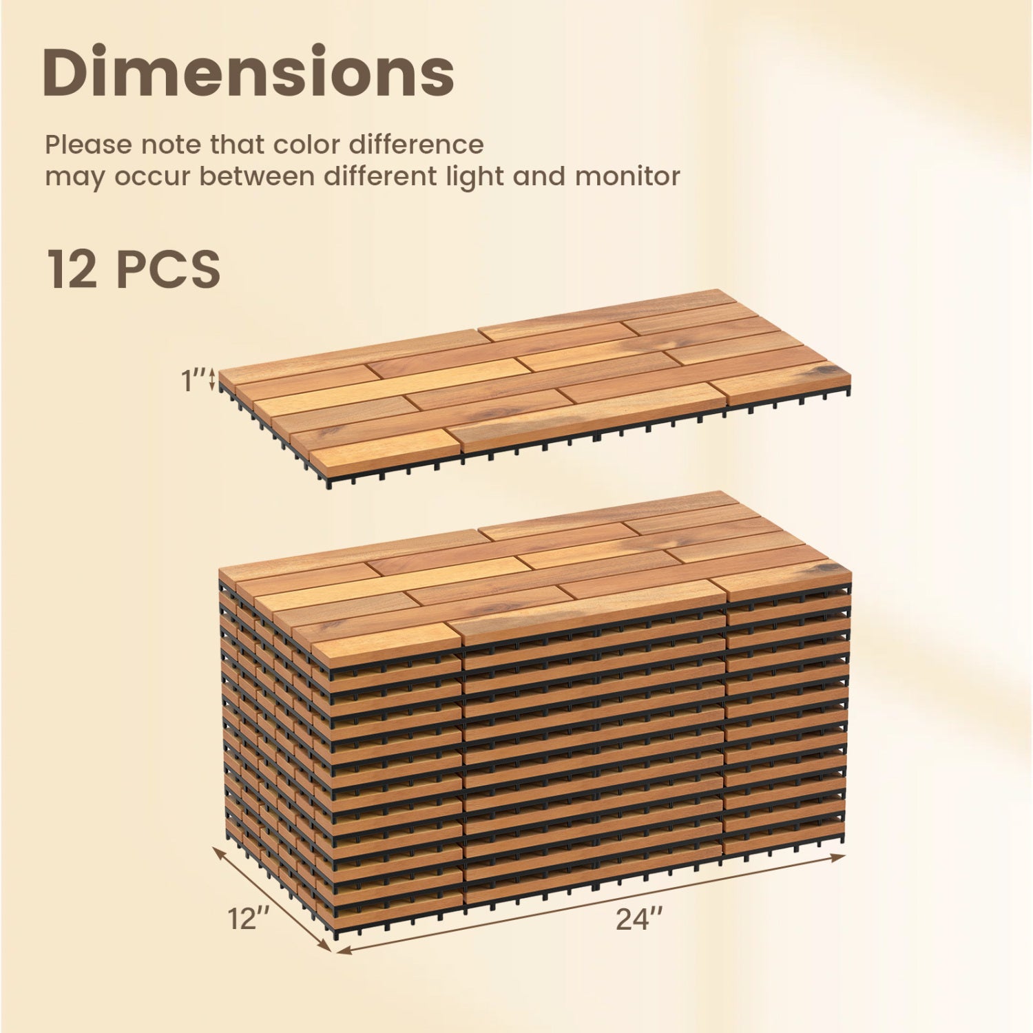 24 x 12 Inch 36 Pieces Acacia Wood Interlocking Deck Tiles with Waterproof Design, Natural Decorative Fencing & Flooring at Gallery Canada