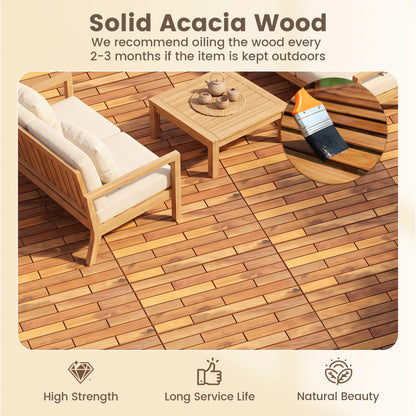 24 x 12 Inch 36 Pieces Acacia Wood Interlocking Deck Tiles with Waterproof Design, Natural Decorative Fencing & Flooring at Gallery Canada