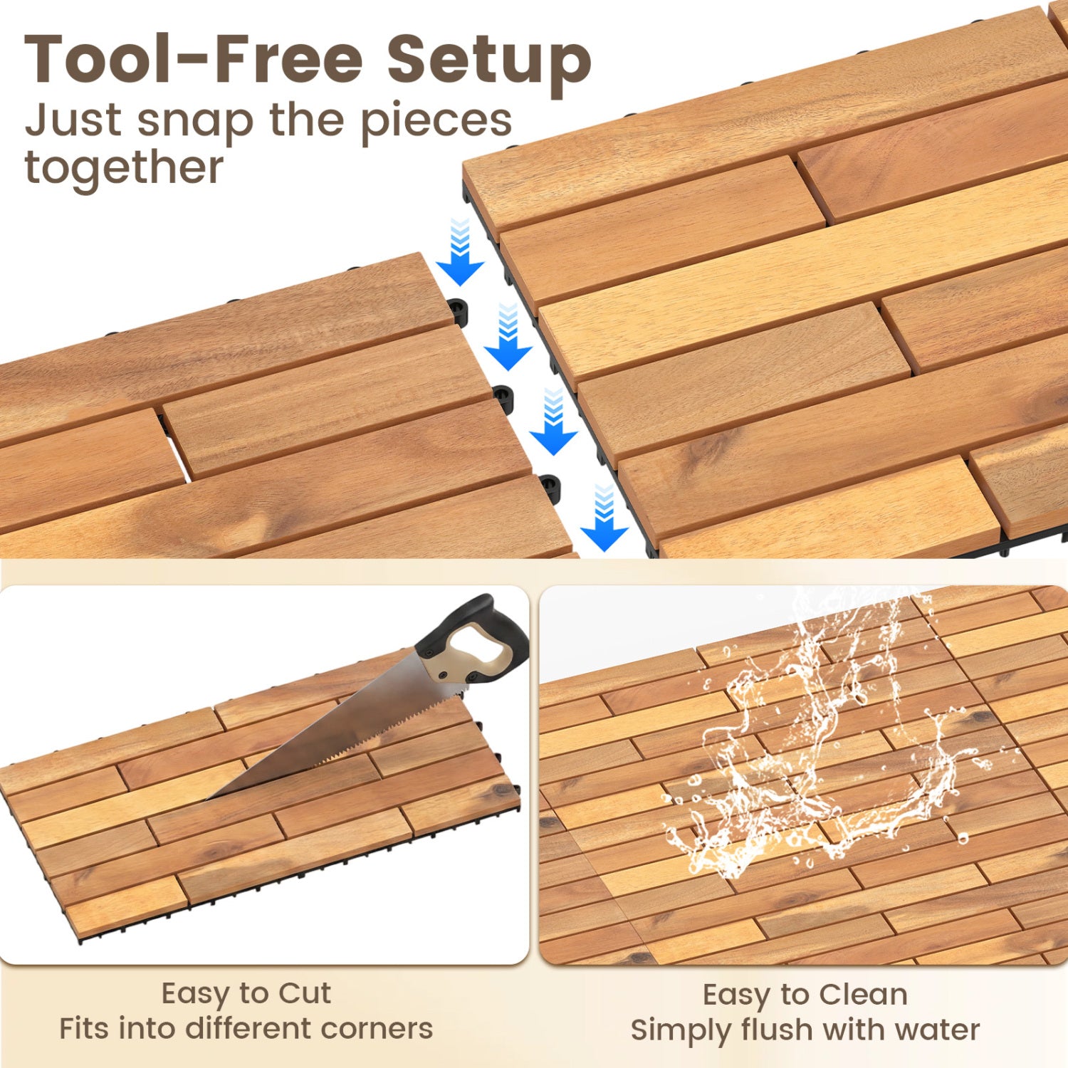 24 x 12 Inch 36 Pieces Acacia Wood Interlocking Deck Tiles with Waterproof Design, Natural Decorative Fencing & Flooring at Gallery Canada