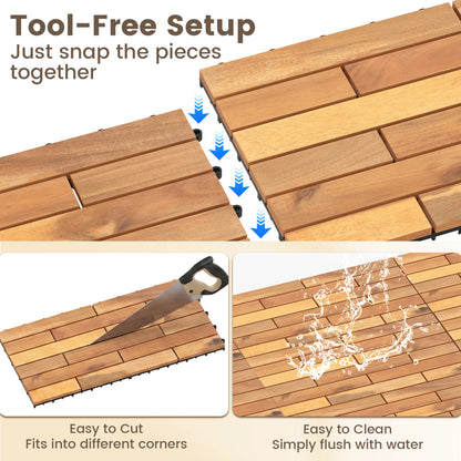 24 x 12 Inch 48 Pieces Acacia Wood Interlocking Deck Tiles with Waterproof Design, Natural Decorative Fencing & Flooring at Gallery Canada