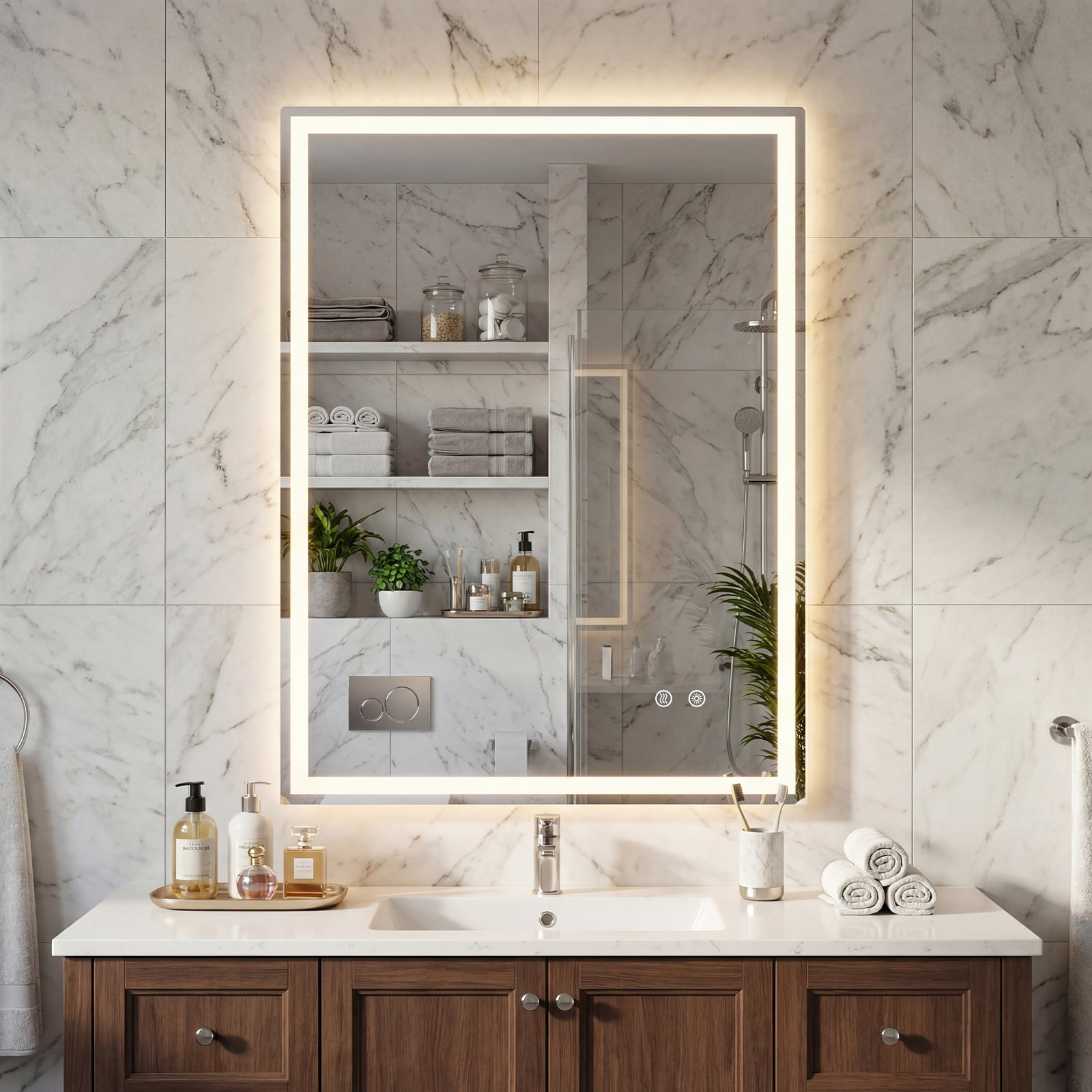24 x 32 Inch LED Bathroom Mirror, Frontlit And Backlit, Silver Wall Mirrors at Gallery Canada