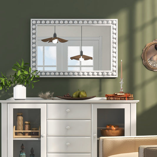 24 x 36 Inches Rustic Wall Mirror, Solid Wood Frame, White Wall Mirrors White at Gallery Canada