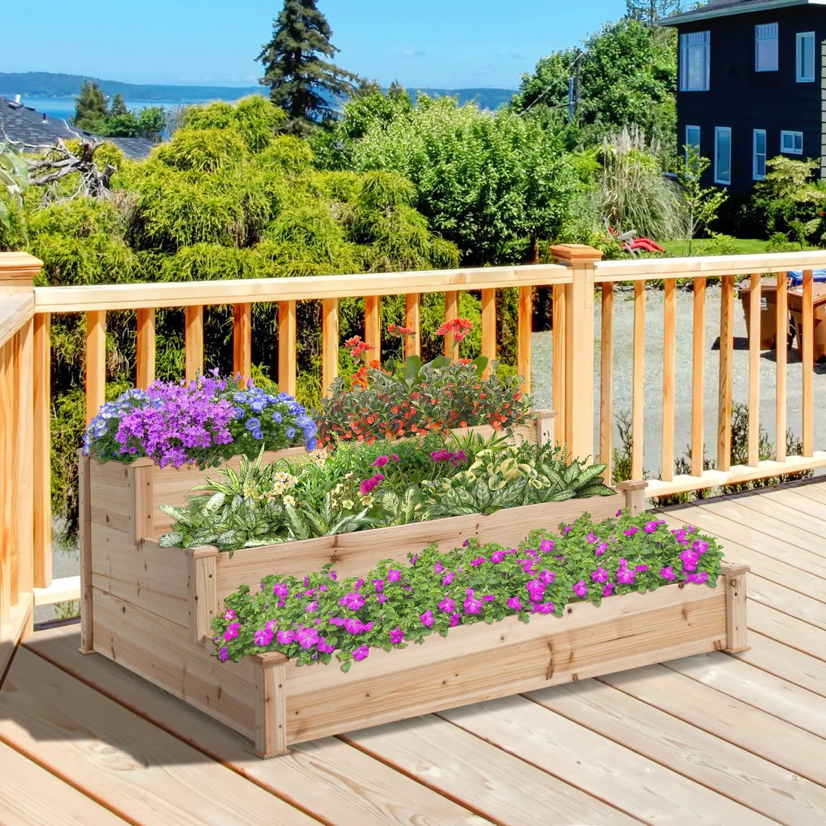 49x49x22 Inch 3-Tier Raised Garden Bed, Wooden Planter Kit, Natural Wooden Planter Boxes at Gallery Canada