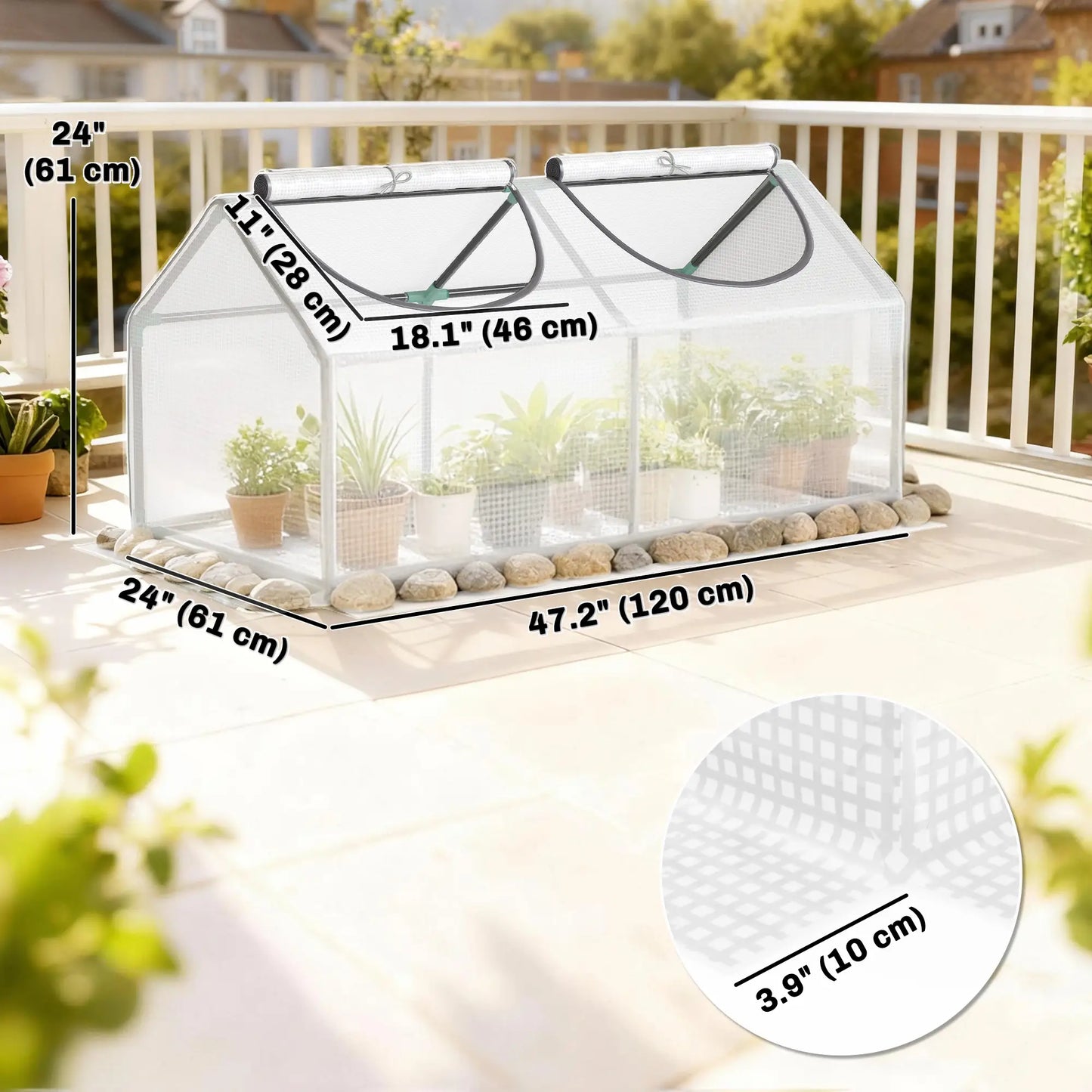 Mini Tunnel Greenhouse, 47" x 24" x 24", Steel Frame PE Cover, White Mini Greenhouses at Gallery Canada