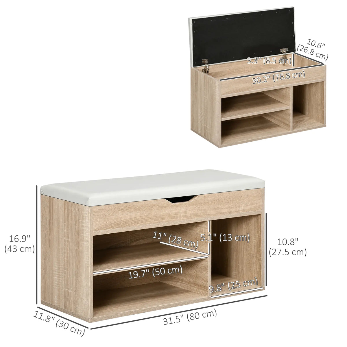 Shoe Bench with Padded Cushion, Hidden Storage, Natural Storage Ottomans & Benches at Gallery Canada