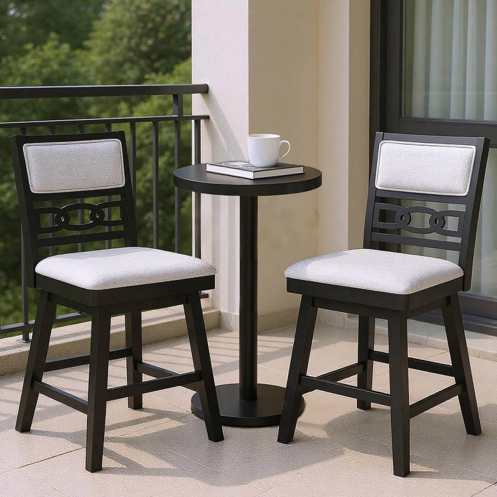 25 Inch Bar Stools, Set of 2, Upholstered Backrest, 360° Rotation Seat, Black Bar Stools at Gallery Canada