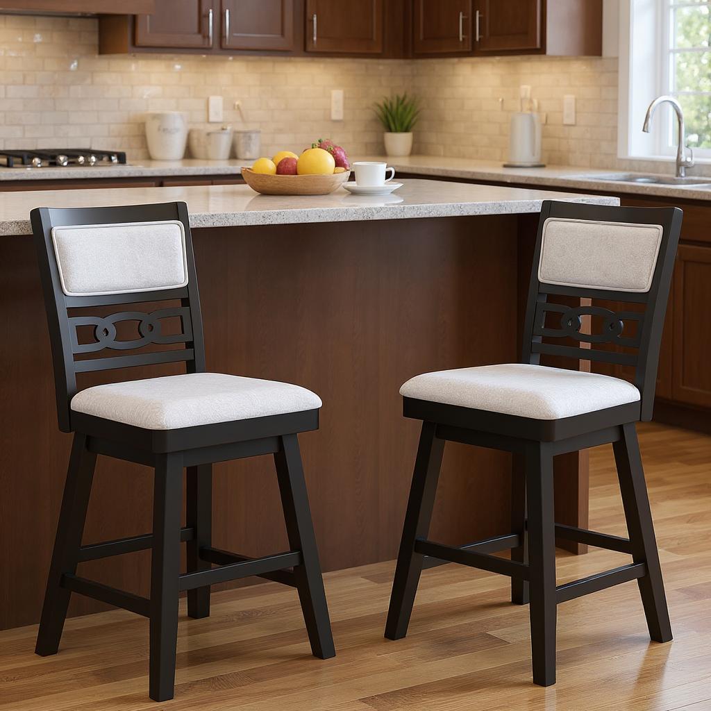 25 Inch Bar Stools, Set of 2, Upholstered Backrest, 360° Rotation Seat, Black Bar Stools at Gallery Canada