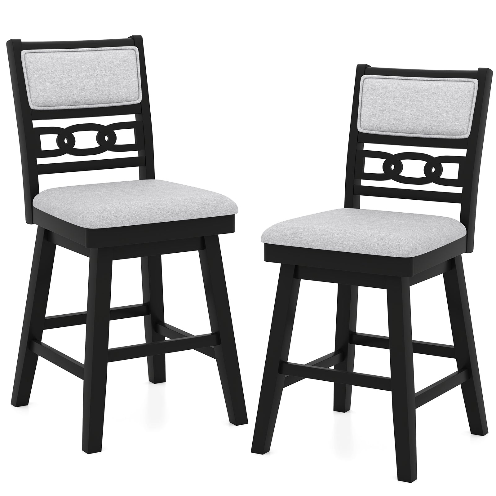 25 Inch Bar Stools, Set of 2, Upholstered Backrest, 360° Rotation Seat, Black Bar Stools at Gallery Canada