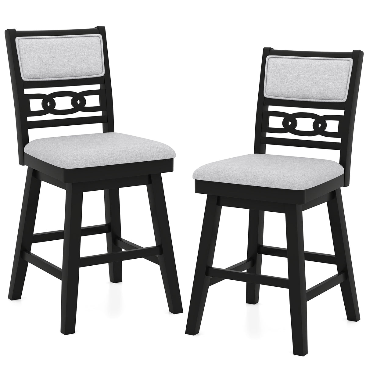 25 Inch Bar Stools, Set of 2, Upholstered Backrest, 360° Rotation Seat, Black Bar Stools at Gallery Canada
