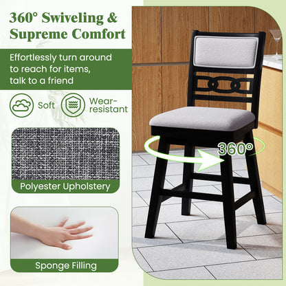 25 Inch Bar Stools, Set of 2, Upholstered Backrest, 360° Rotation Seat, Black Bar Stools at Gallery Canada