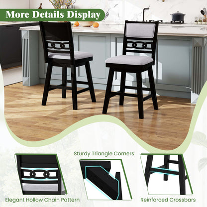25 Inch Bar Stools, Set of 2, Upholstered Backrest, 360° Rotation Seat, Black Bar Stools at Gallery Canada