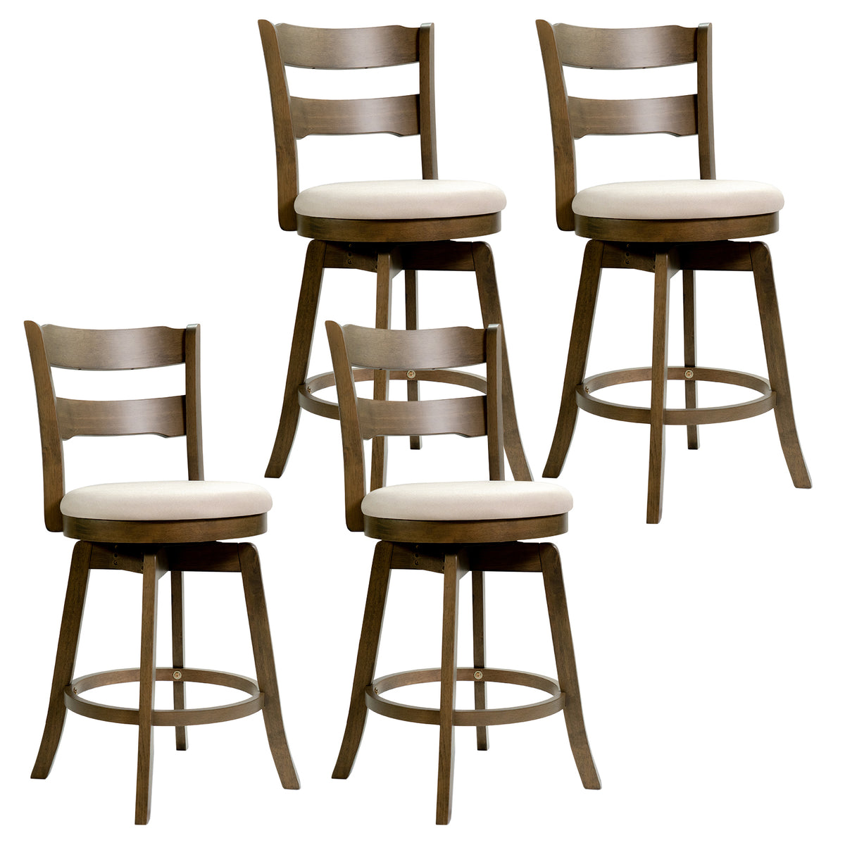 25 Inch Swivel Counter Barstools with Backrest & Upholstered Seat-Set of 4, Taupe Bar Stools Taupe at Gallery Canada