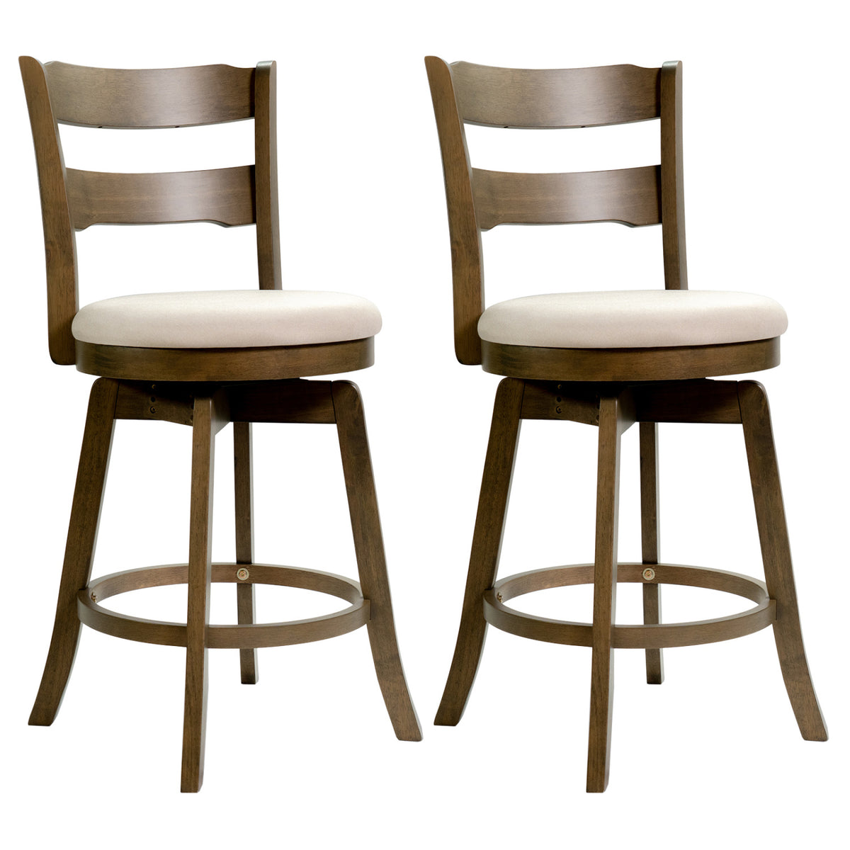 25 Inch Swivel Counter Barstools with Backrest & Upholstered Seat-Set of 2, Taupe Bar Stools Taupe at Gallery Canada
