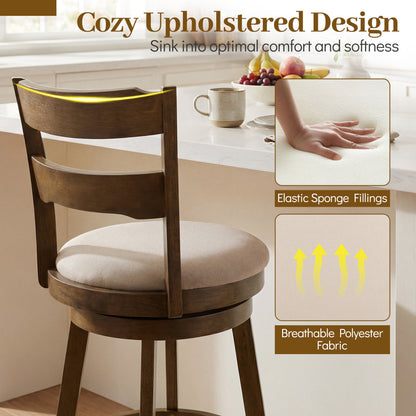 25 Inch Swivel Counter Barstools with Backrest & Upholstered Seat-Set of 2, Taupe Bar Stools at Gallery Canada