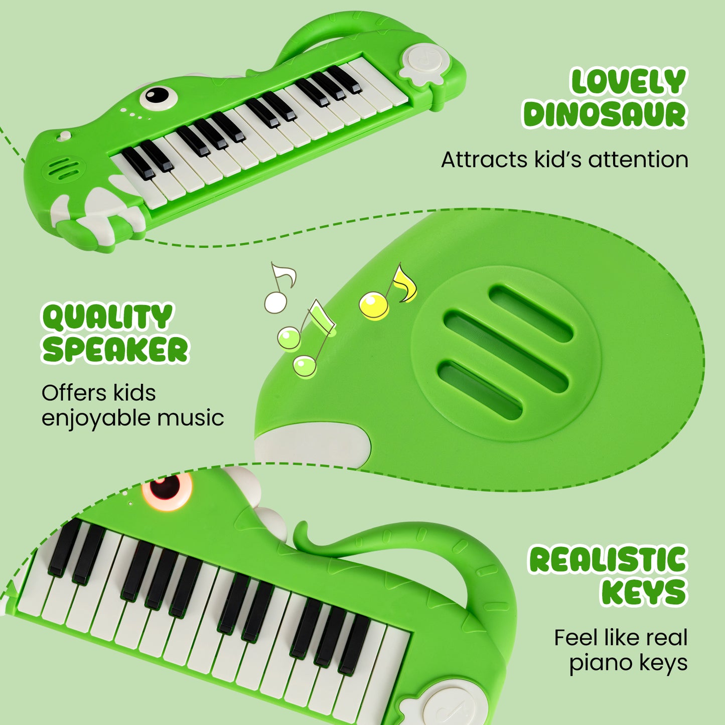 25-Key Kids Piano Keyboard, Dinosaur Shape, Digital Piano, Green Pianos & Keyboards at Gallery Canada
