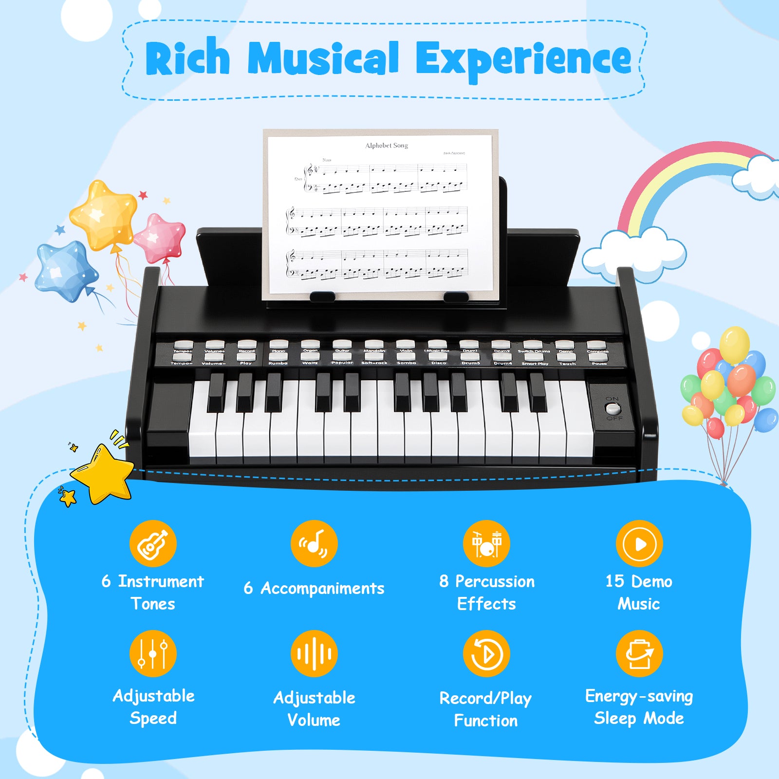 25 Keys Kids Piano Keyboard, Adjustable Speed Volume, Black Pianos & Keyboards at Gallery Canada