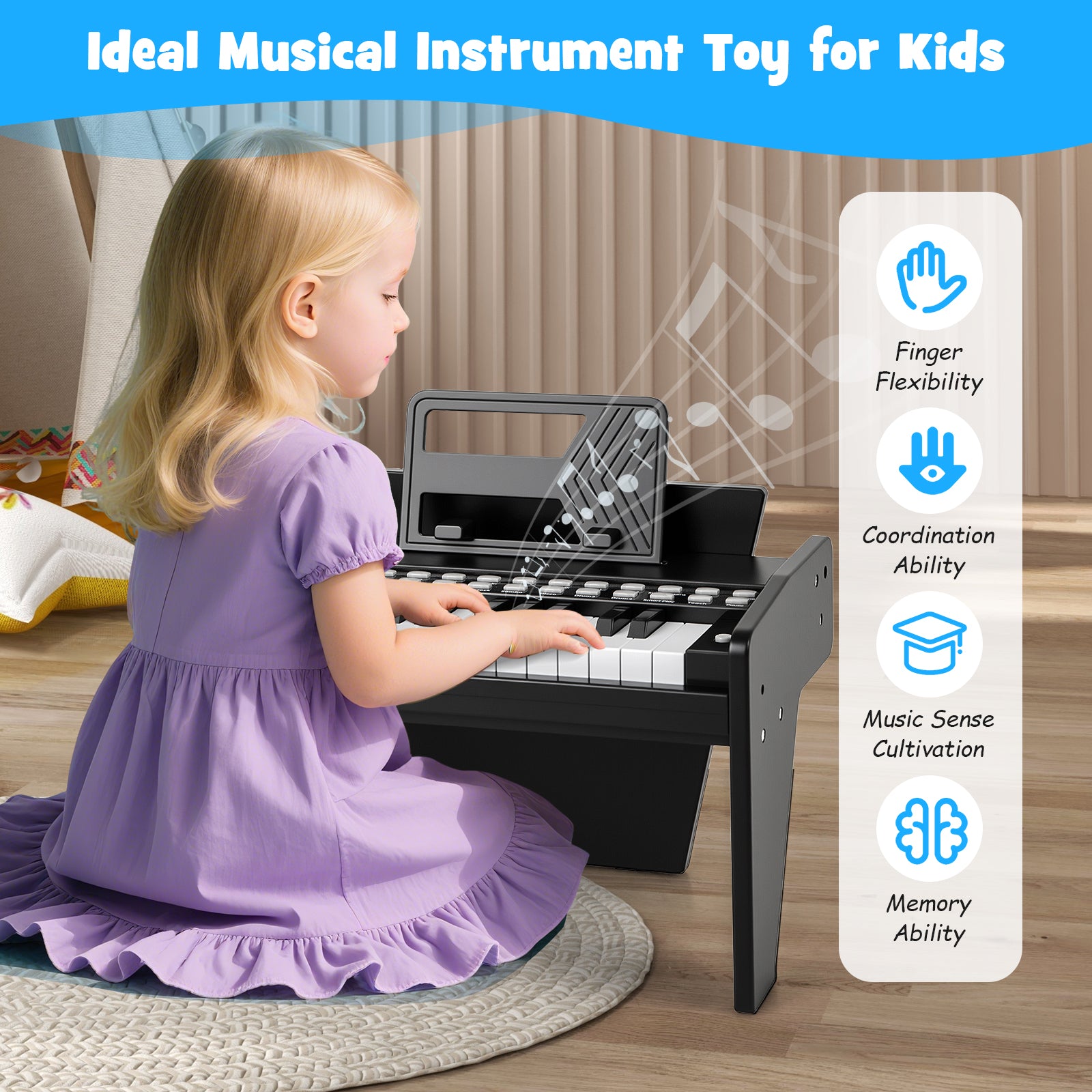 25 Keys Kids Piano Keyboard, Adjustable Speed Volume, Black Pianos & Keyboards at Gallery Canada