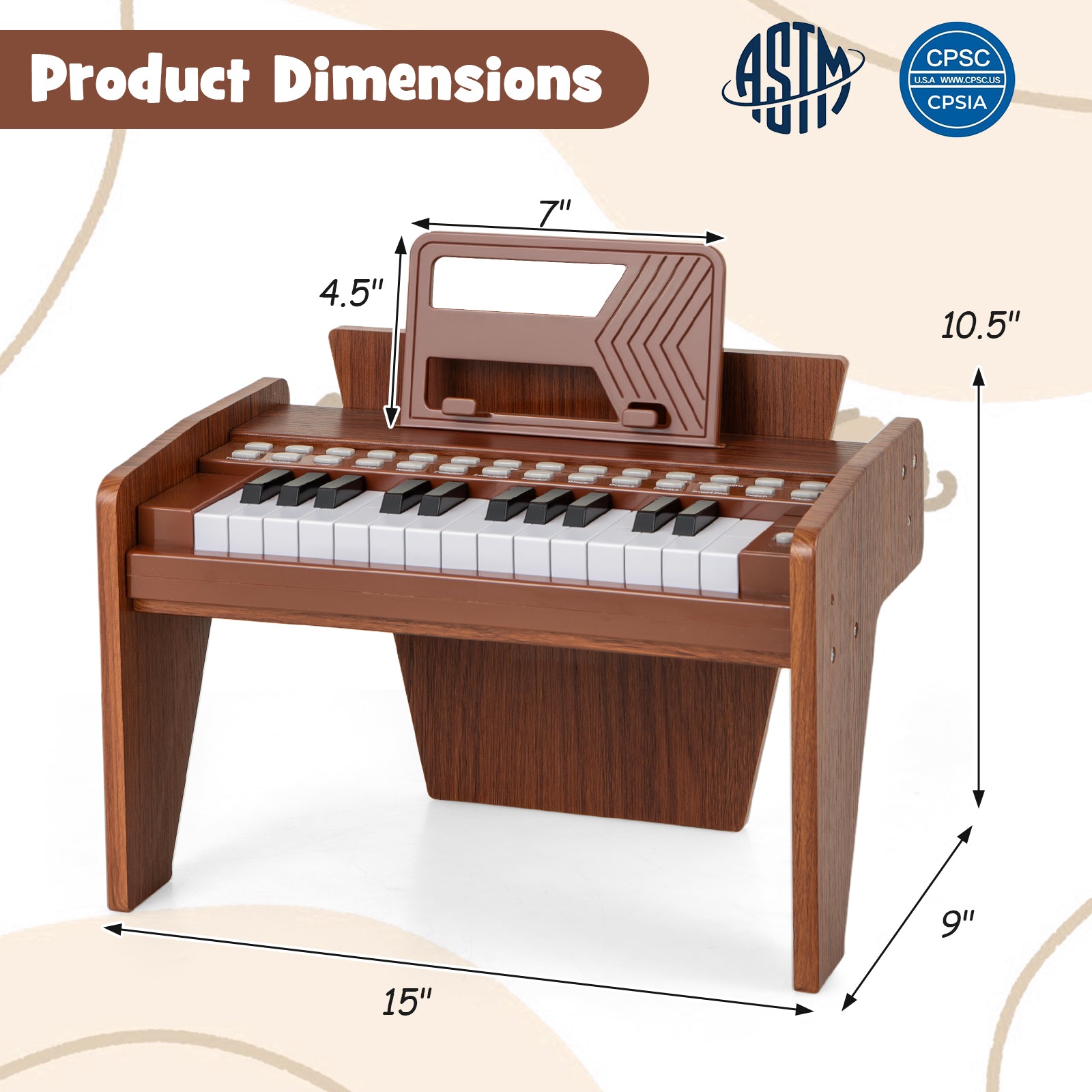 25 Keys Kids Piano Keyboard, Adjustable Speed And Volume, Brown Pianos & Keyboards at Gallery Canada
