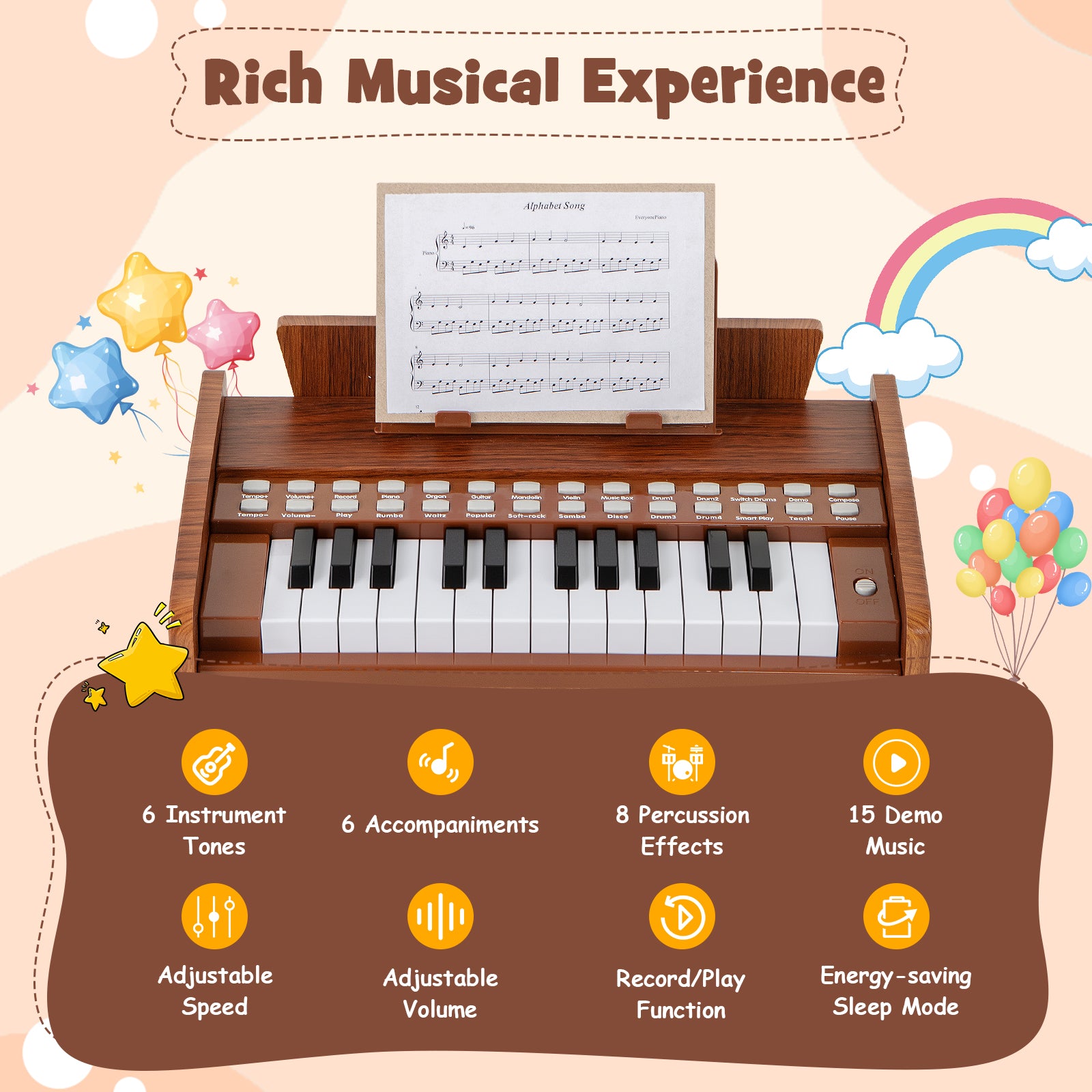 25 Keys Kids Piano Keyboard, Adjustable Speed And Volume, Brown Pianos & Keyboards at Gallery Canada