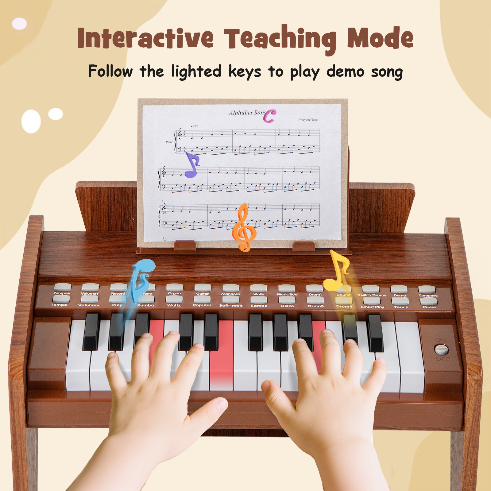 25 Keys Kids Piano Keyboard, Adjustable Speed And Volume, Brown Pianos & Keyboards at Gallery Canada