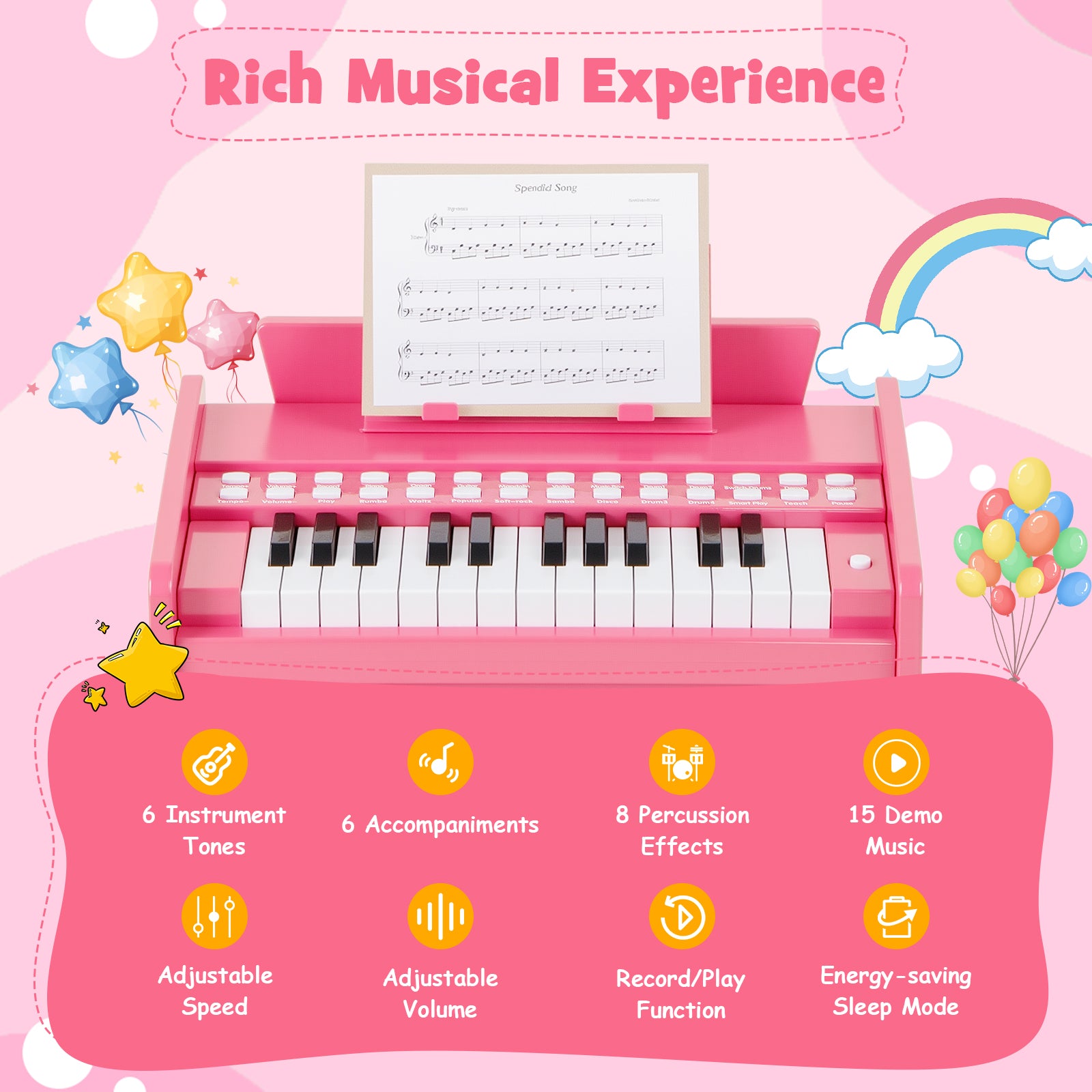 25 Keys Kids Piano Keyboard, Adjustable Speed, Volume, Pink Pianos & Keyboards at Gallery Canada