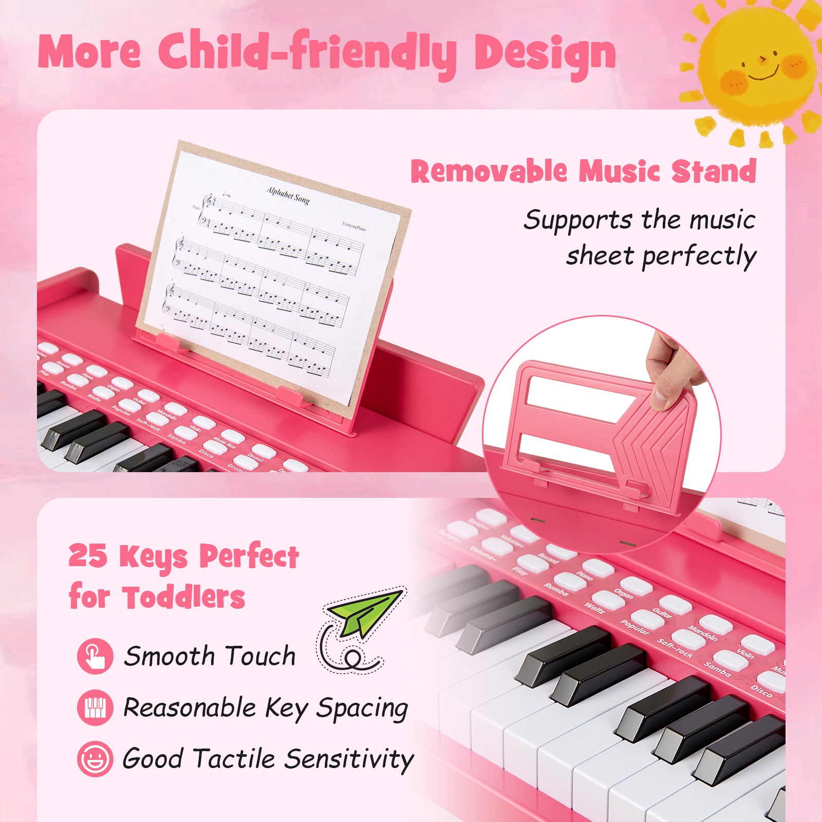 25 Keys Kids Piano Keyboard, Adjustable Speed, Volume, Pink Pianos & Keyboards at Gallery Canada