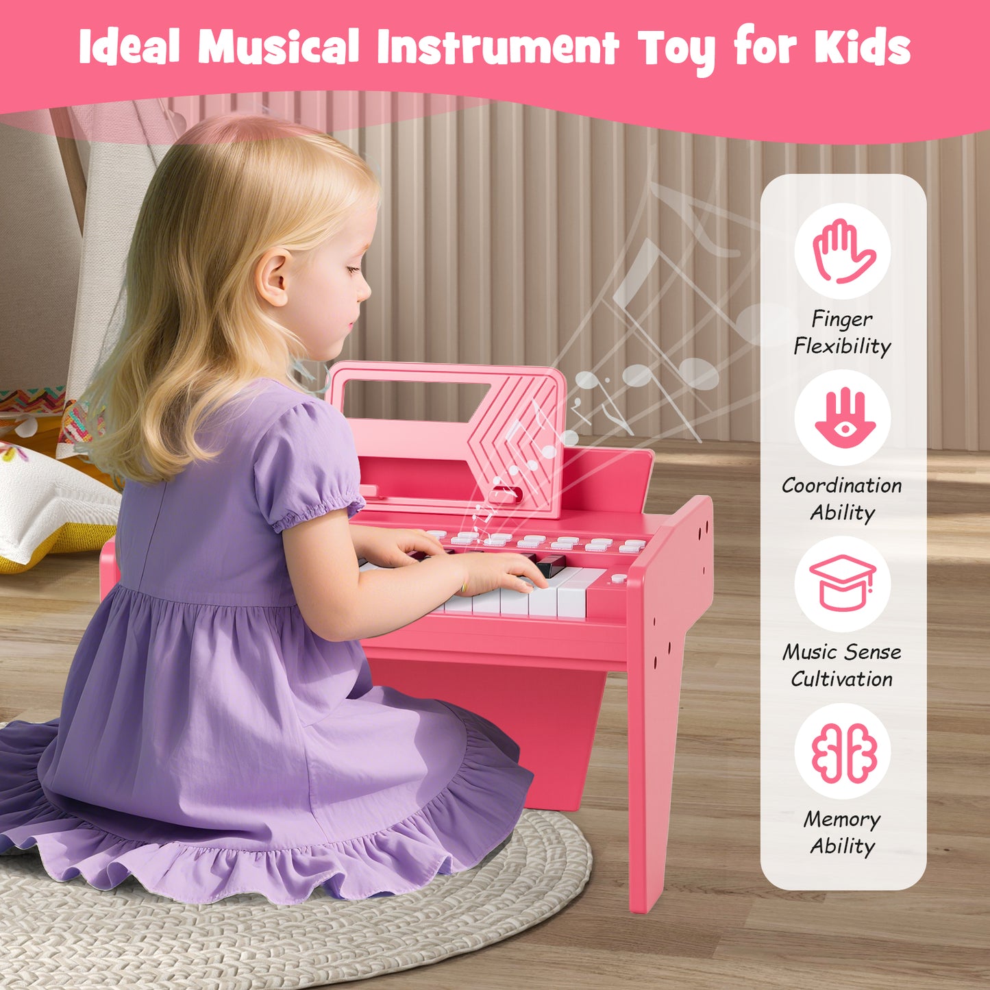 25 Keys Kids Piano Keyboard, Adjustable Speed, Volume, Pink Pianos & Keyboards at Gallery Canada