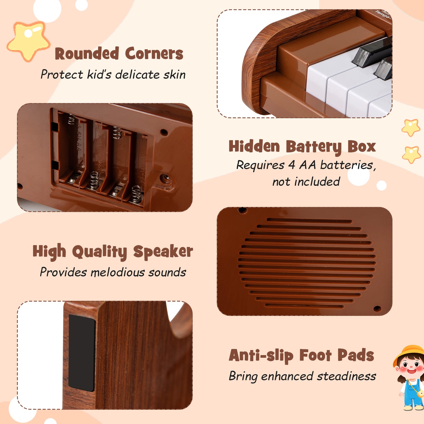 25 Keys Kids Piano Keyboard, Adjustable Speed, Teaching Mode, Brown Pianos & Keyboards at Gallery Canada