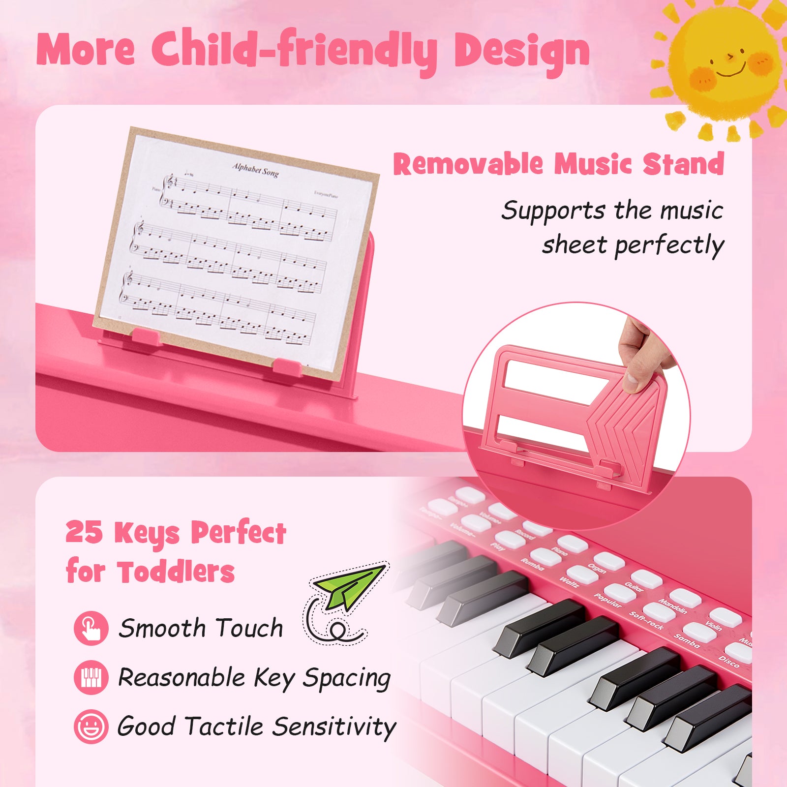 25 Keys Kids Piano Keyboard, Adjustable Speed, Teaching Mode, Pink Pianos & Keyboards at Gallery Canada