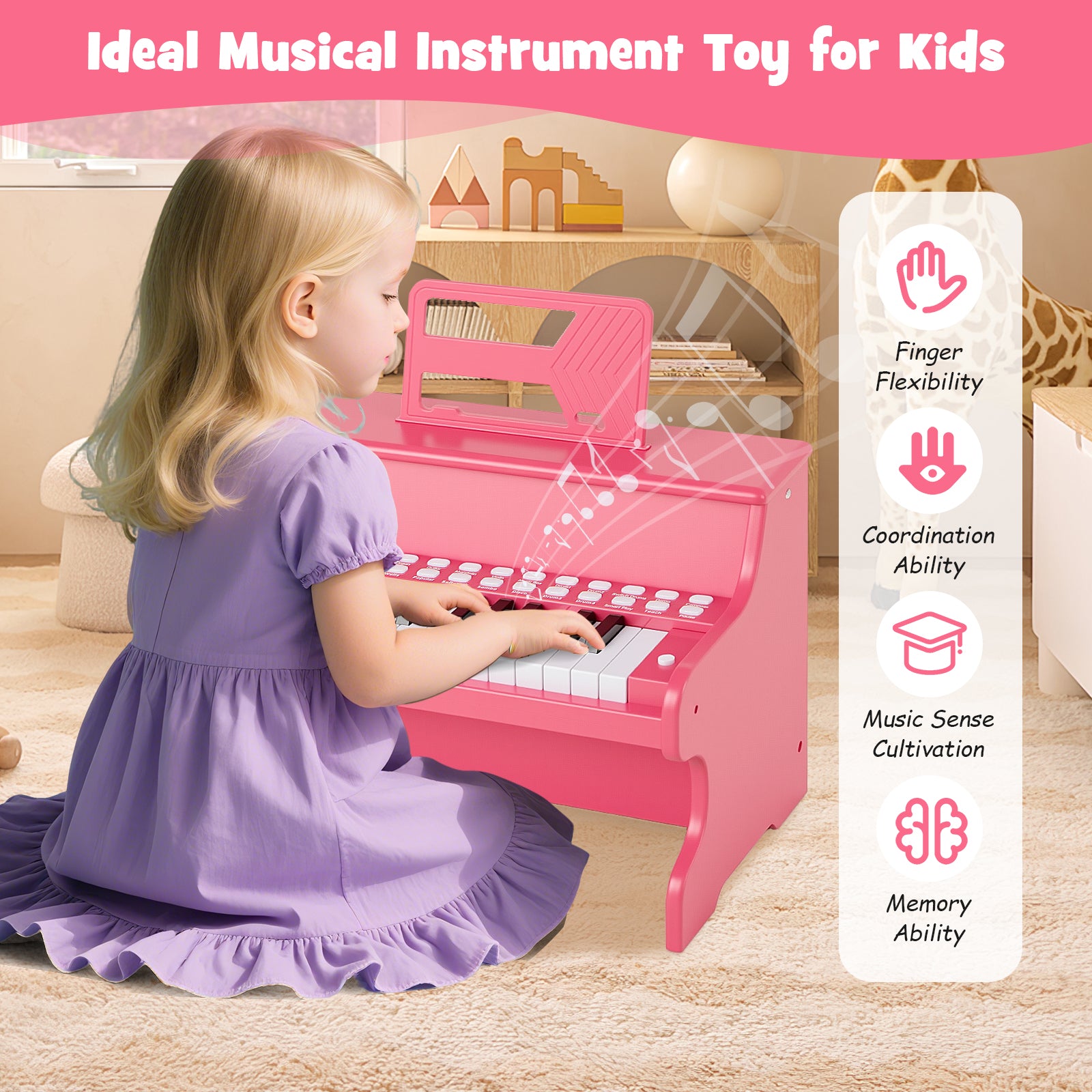 25 Keys Kids Piano Keyboard, Adjustable Speed, Teaching Mode, Pink Pianos & Keyboards at Gallery Canada