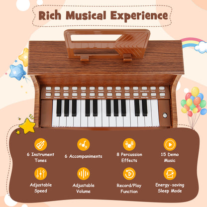 25 Keys Kids Piano Keyboard, With Stool, Adjustable Speed And Volume, Brown Pianos & Keyboards at Gallery Canada