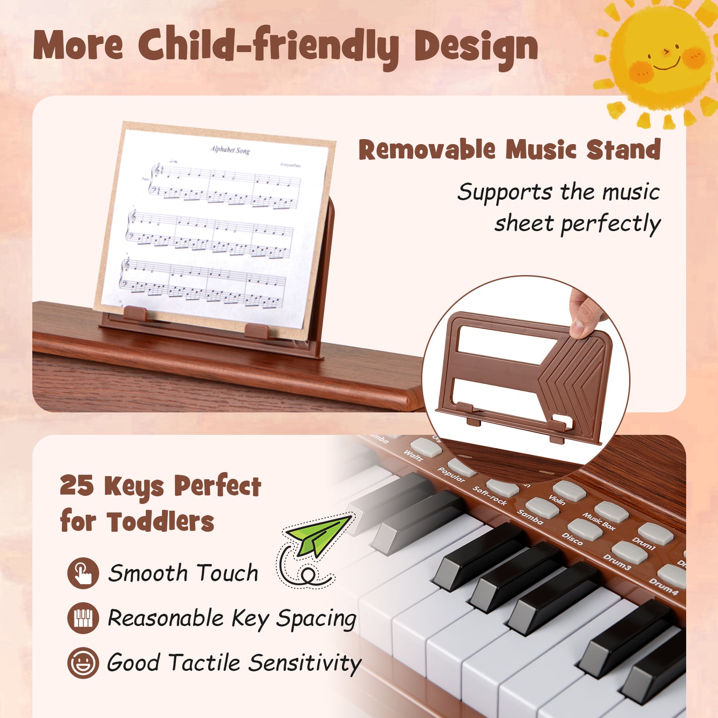 25 Keys Kids Piano Keyboard, With Stool, Adjustable Speed And Volume, Brown Pianos & Keyboards at Gallery Canada