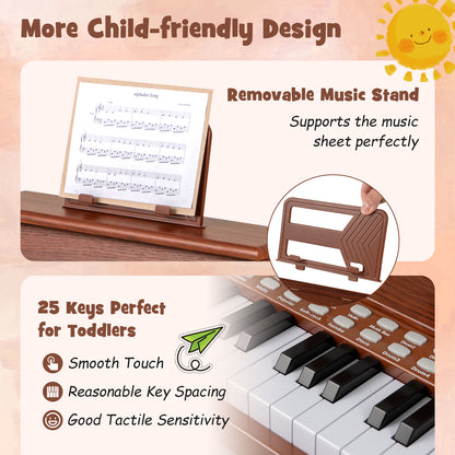 25 Keys Kids Piano Keyboard, With Stool, Adjustable Speed And Volume, Brown Pianos & Keyboards at Gallery Canada