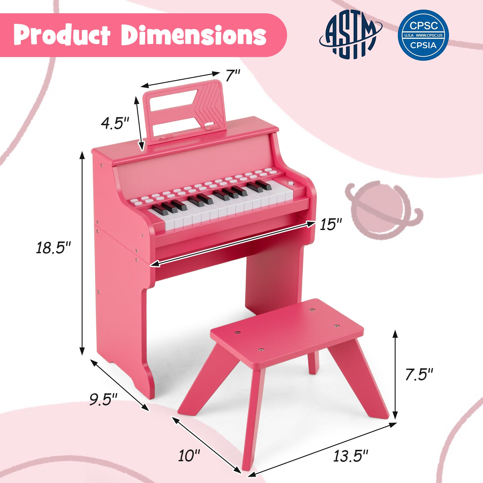 25 Keys Kids Piano Keyboard, Mini Digital Piano With Stool, Pink Pianos & Keyboards at Gallery Canada