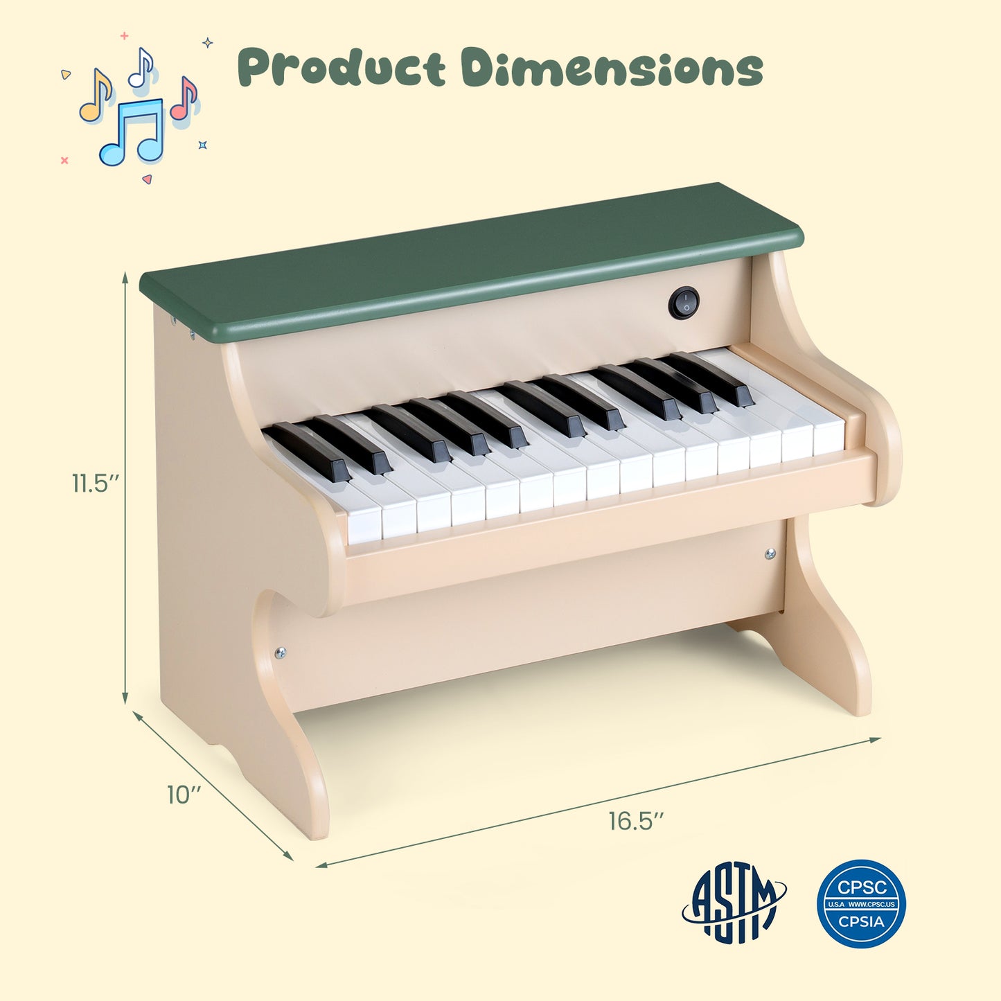 25 Keys Kids Piano Keyboard Wooden Digital Piano Toy with Removable Music Stand, Green Pianos & Keyboards at Gallery Canada