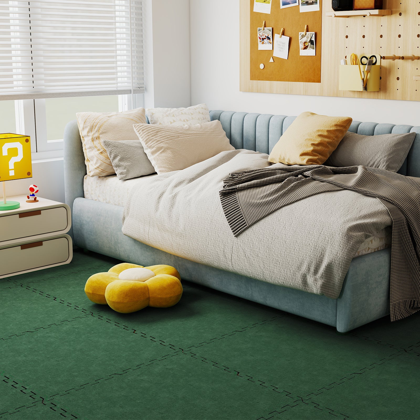 25 Pack 100 Sq.Ft. Foam Floor Tiles, Interlocking Carpet Tiles, Green Decorative Fencing & Flooring at Gallery Canada