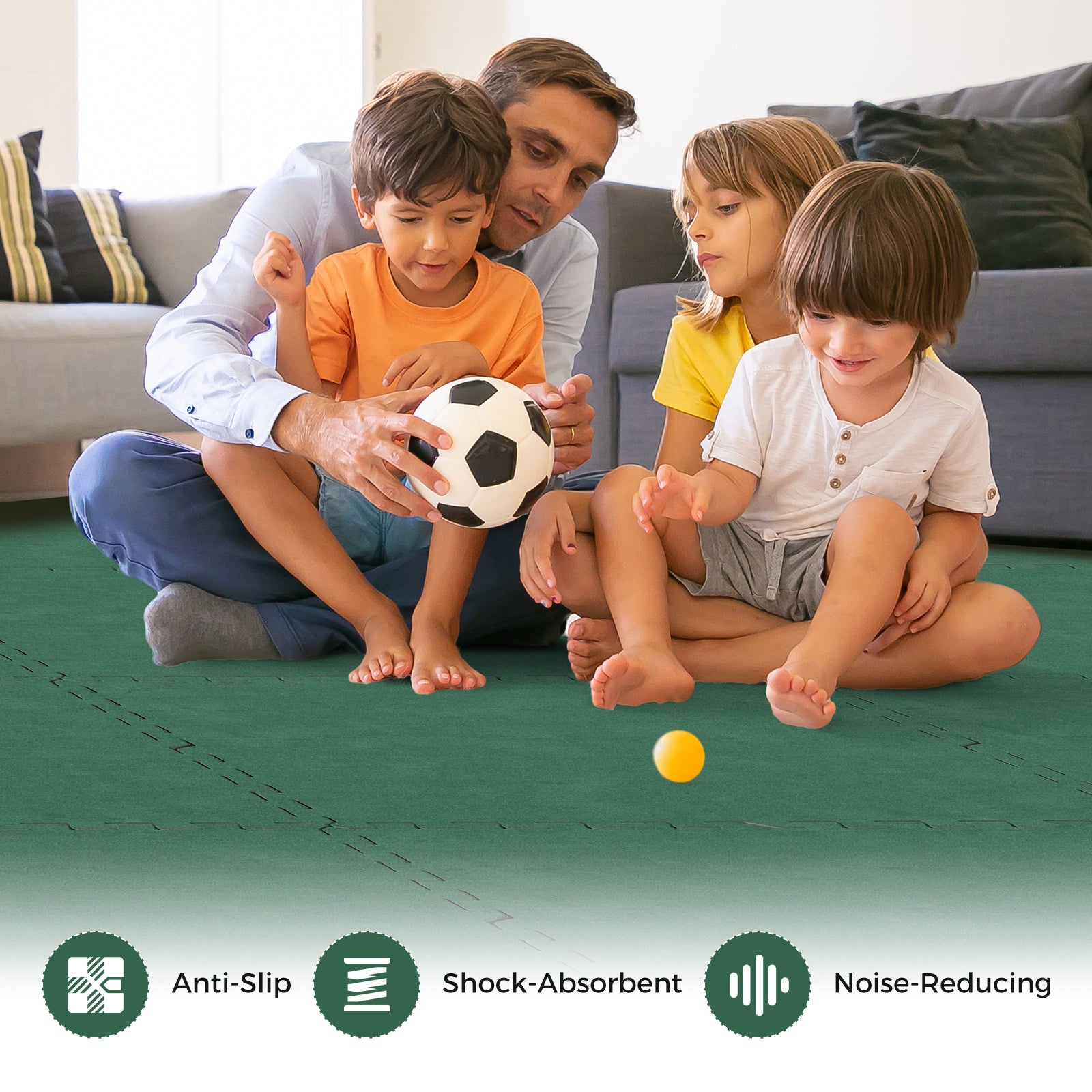25 Pack 100 Sq.Ft. Foam Floor Tiles, Interlocking Carpet Tiles, Green Decorative Fencing & Flooring at Gallery Canada