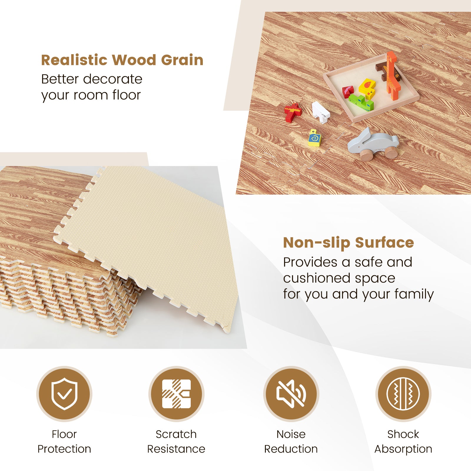 25 Tiles Wood Grain Foam Floor Mats, Natural Decorative Fencing & Flooring at Gallery Canada