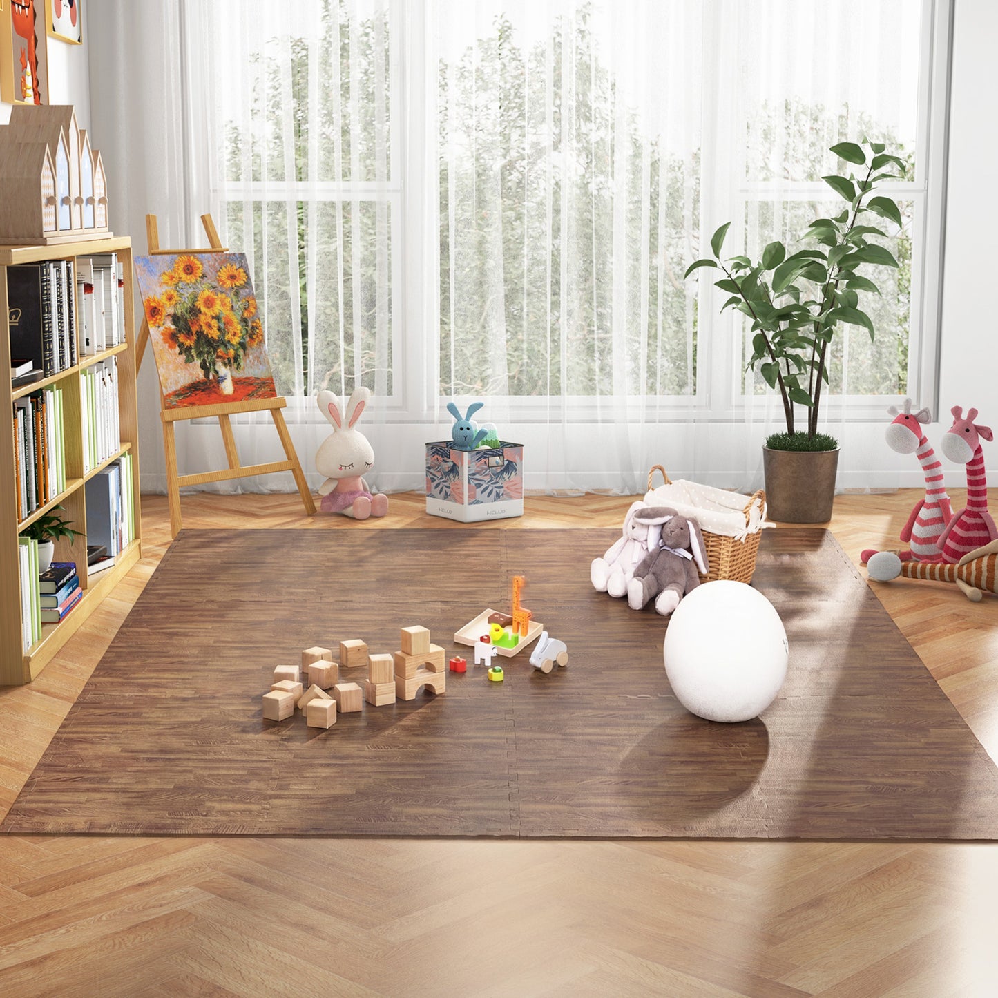 25 Tiles Wood Grain Foam Floor Mats, Brown Decorative Fencing & Flooring at Gallery Canada