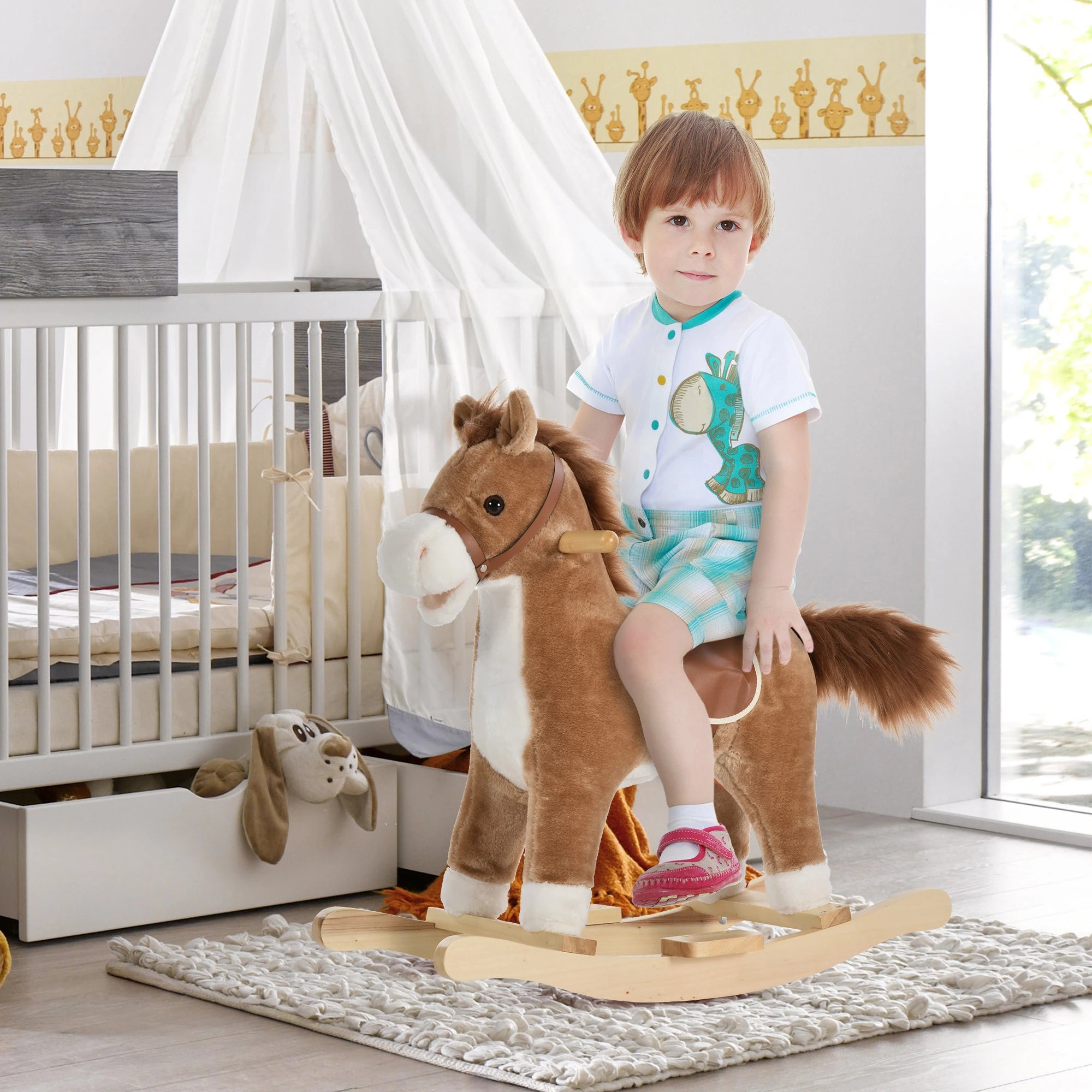 Plush Rocking Horse, Wooden Rockers with Sounds, 36-72 Months, Brown Rocking Horses at Gallery Canada