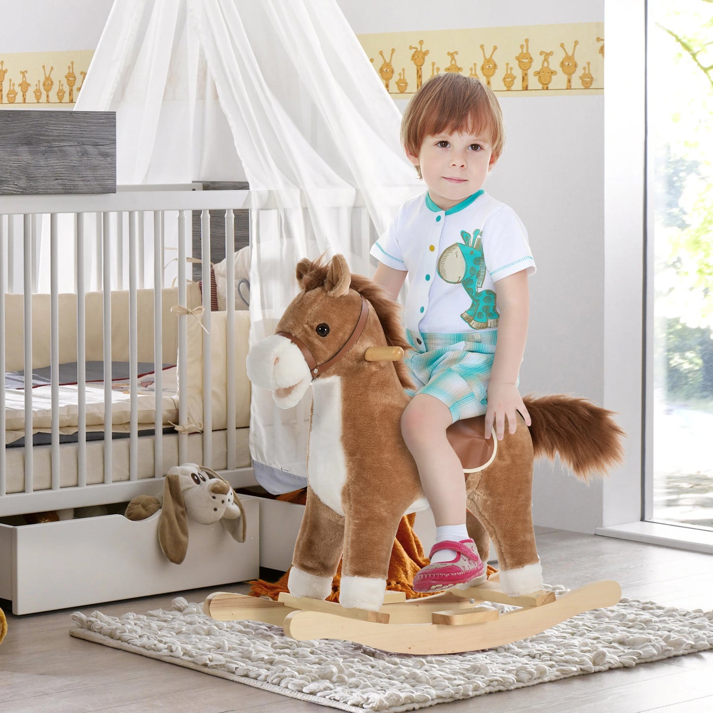 Plush Rocking Horse, Wooden Rockers with Sounds, 36-72 Months, Brown Rocking Horses at Gallery Canada