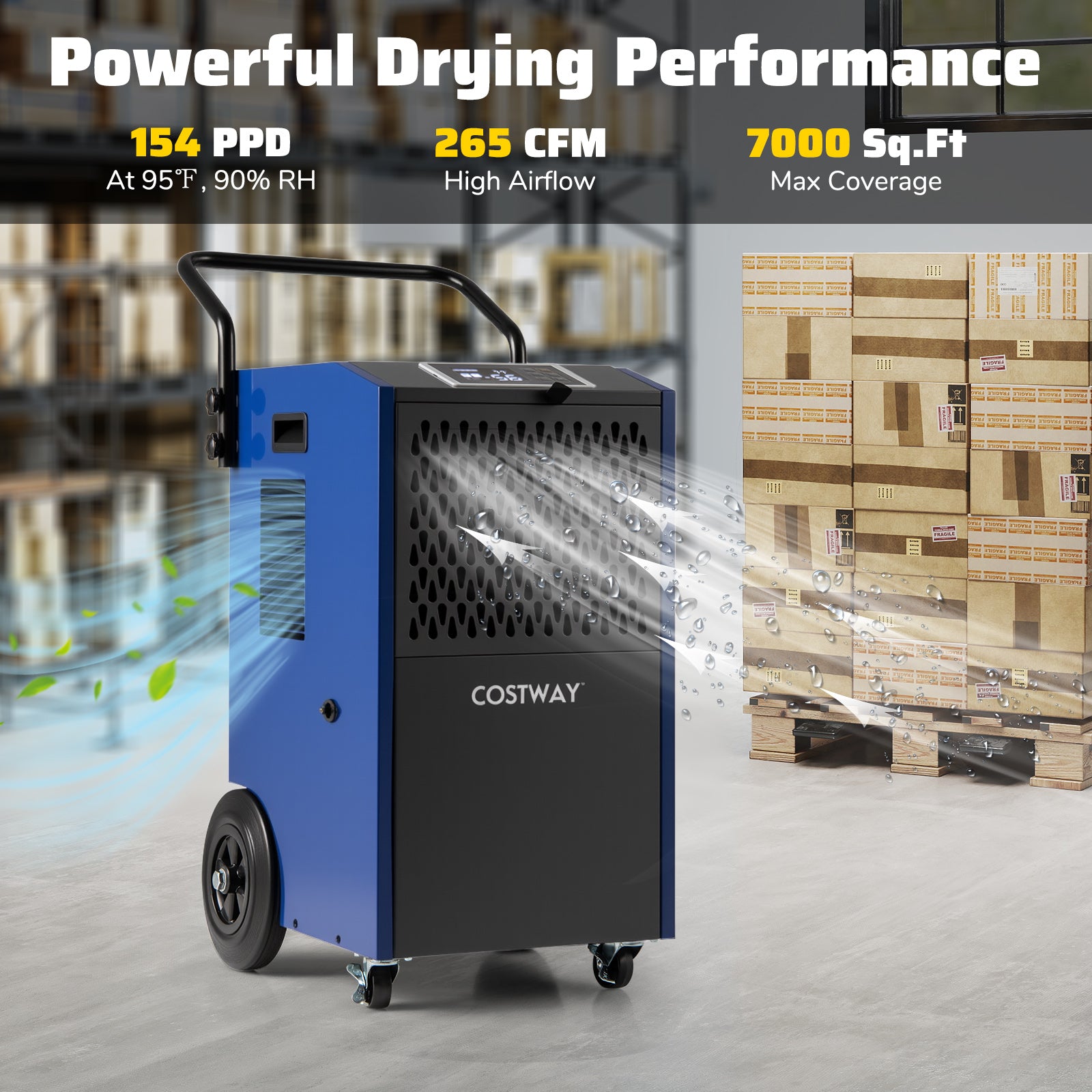 154 Pints Commercial Dehumidifier With Pump, Drain Hoses, Blue Dehumidifiers at Gallery Canada