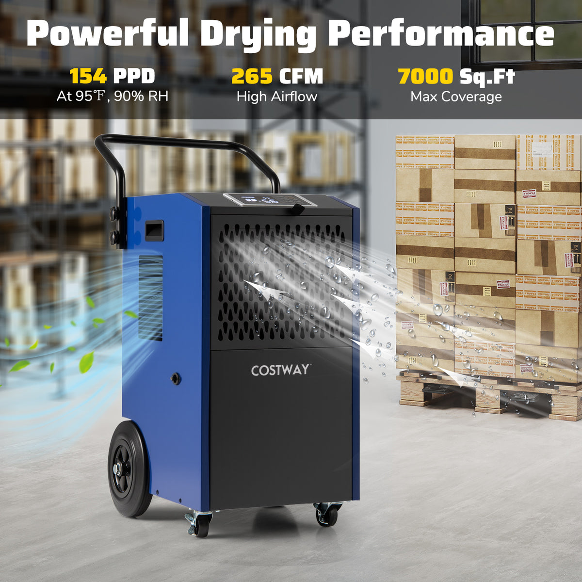 154 Pints Commercial Dehumidifier With Pump, Drain Hoses, Blue Dehumidifiers at Gallery Canada